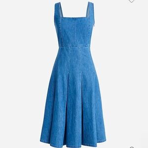 J.Crew Dress Women 8 Blue Chambray Demin Pleated Smocked Midi Cottagecore Preppy